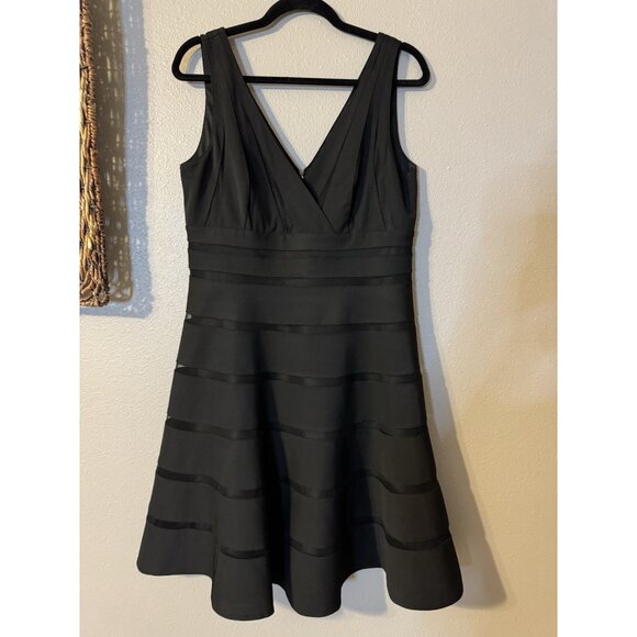 WHBM Dress 14 Black A Line V Front Back Sleeveless Stretch Mesh Trim - Picture 15 of 15